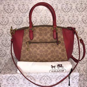 COACH Tan/Red Apple Elise Satchel Convertible Bag